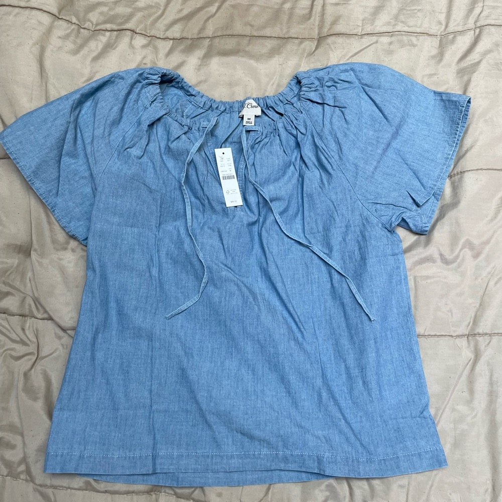 Women’s J Crew Tie Neck Chambray Top M
